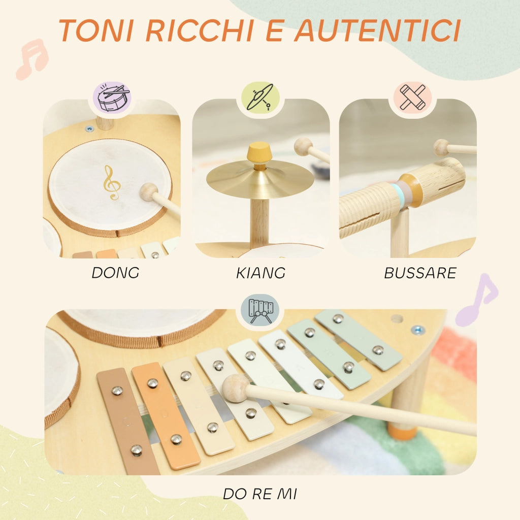Xilofono e Tamburi Strumenti Musicali per Bambini ¨C zephmum ¨C Legno Naturale