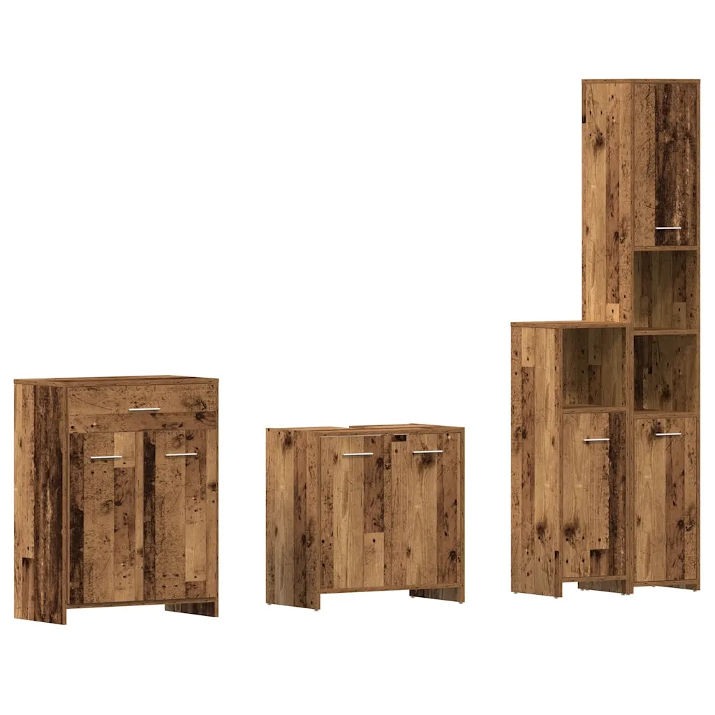 Set Mobili da Bagno 4 pz Legno Antico in Legno Multistrato
