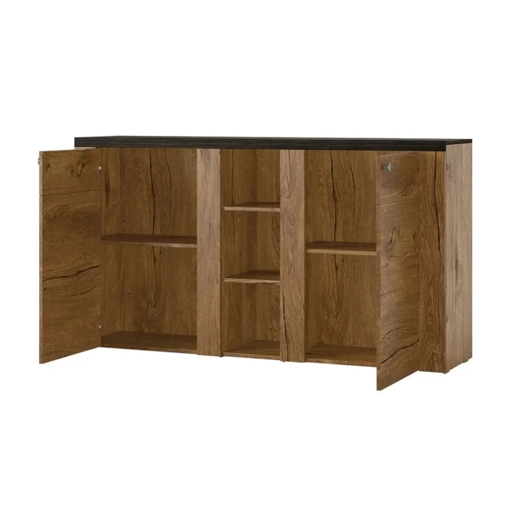 Credenza design 155cm per soggiorno colore noce e nero effetto legno collezione SANTIAGO.