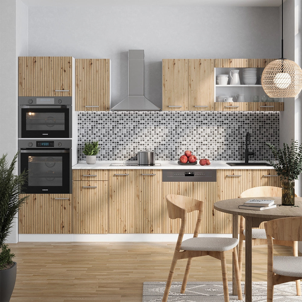 Vicco Cucina componibile Rovere artigianale/bianco 300 cm con armadio alto, senza piano di lavoro