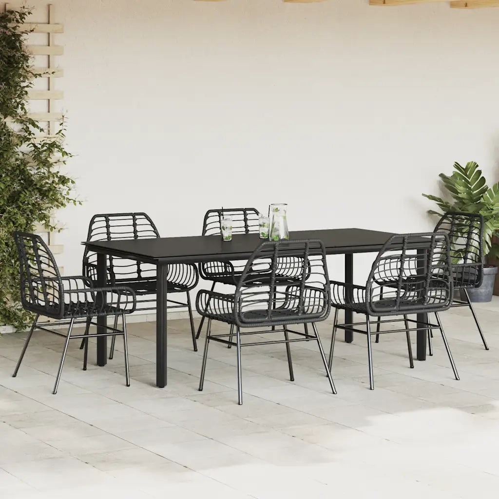 Set Pranzo da Giardino 7 pz Nero Polyrattan Vetro 3334539