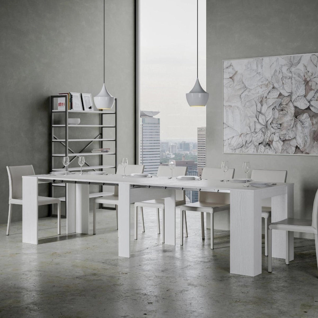 Consolle Allungabile 90-296x48x77 cm in Nobilitato Bianco