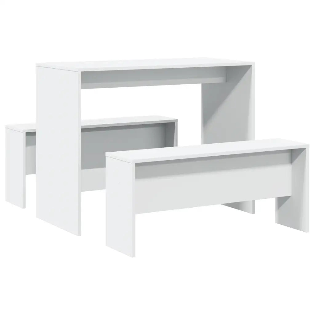 vidaXL Set Tavolo da Pranzo con Panche 3 pz Bianco in Truciolato