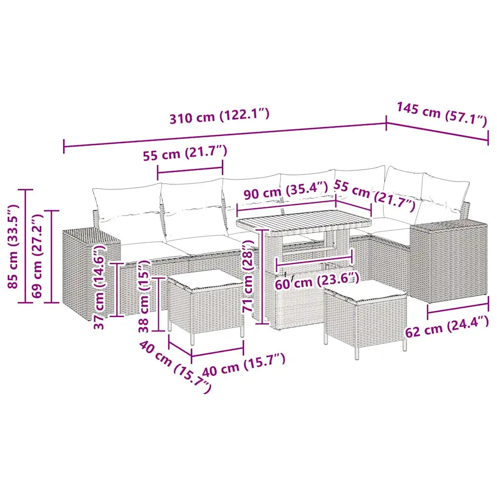 Set Divano da Giardino con cuscino 9 pcs Grigio polyrattan 3362028