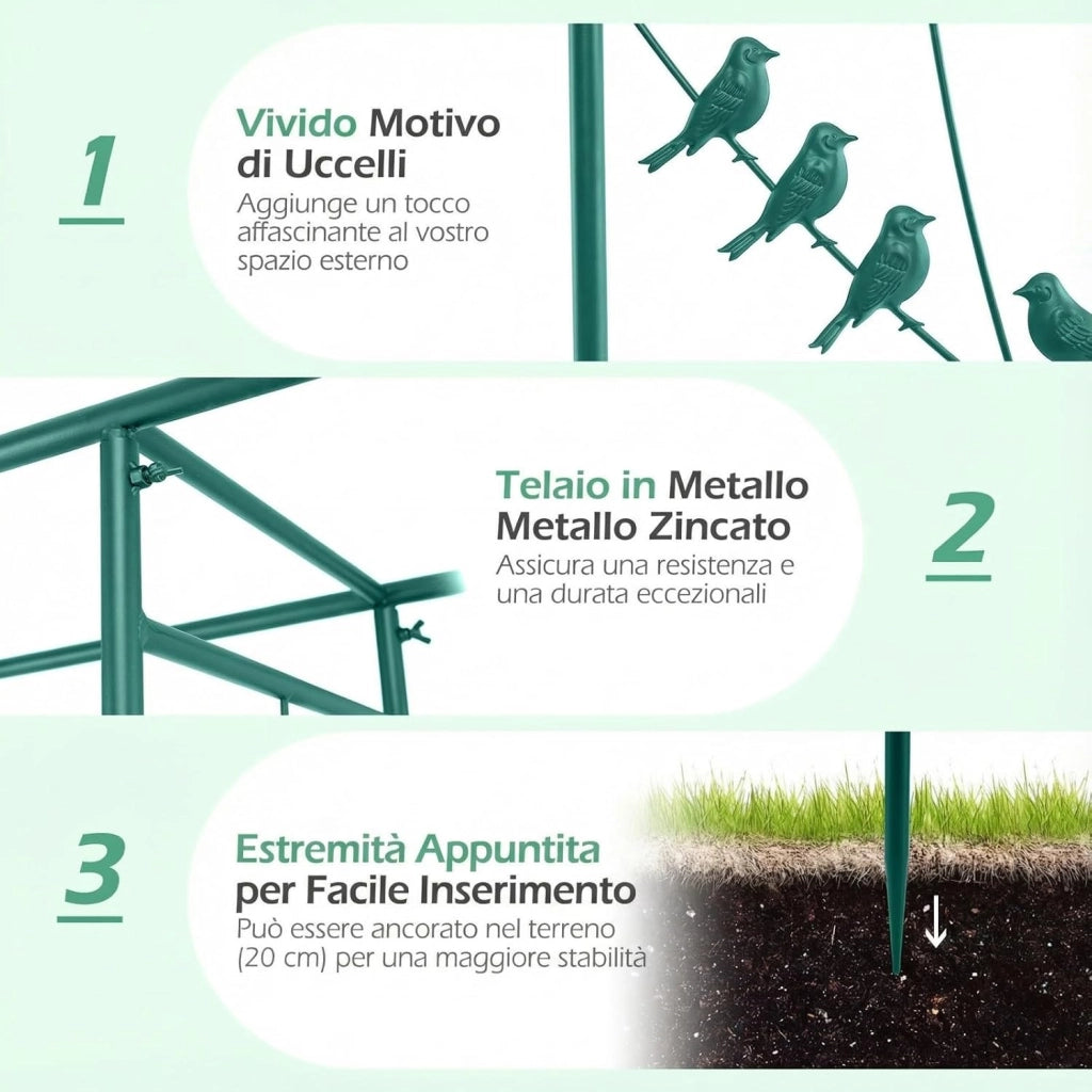Pergolato a Arco da Giardino, Pergola da Esterno Decorativa in Metallo per Piante Rampicanti, Arco da Esterno per Feste, Matrimonio (Verde, Modello 1)