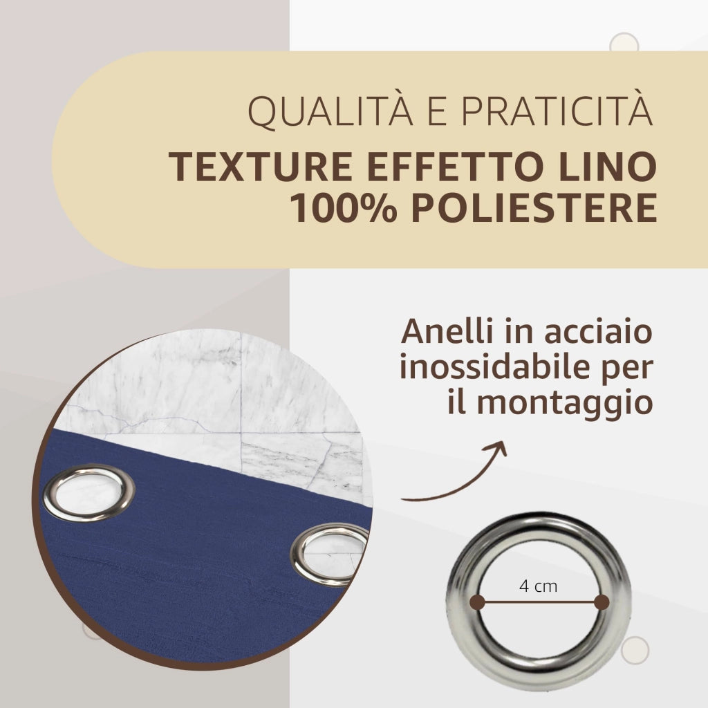 Tende per Interni Camera da Letto e Soggiorno Con Anelli - 140x280cm - 2 Pezzi Colore: BLU