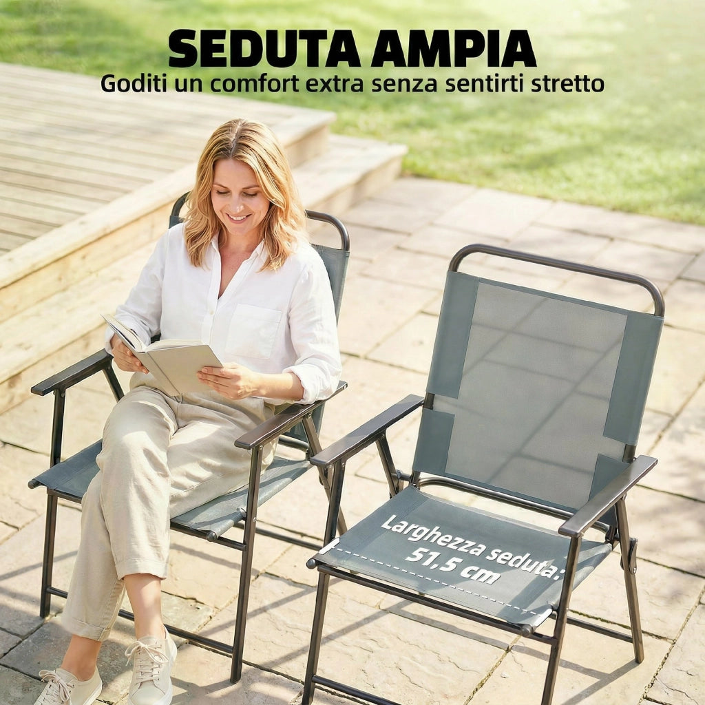 Sedia Pieghevole da Giardino ¨C Zephmum ¨C Grigio, Rete, 2 Pezzi