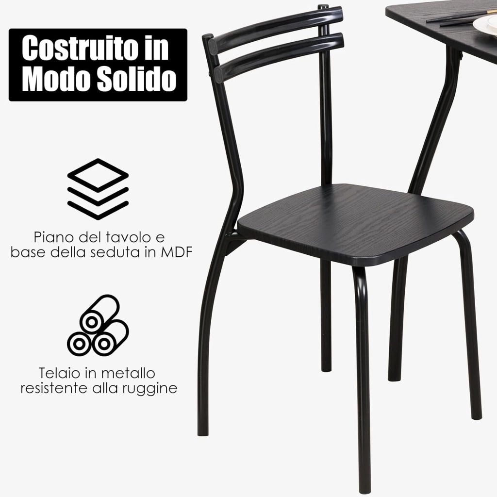 Set Tavolo e Sedie da Cucina 5 Pezzi, Tavolo da Pranzo Rettangolare e 4 Sedie con Telaio Robusto in Metallo, Tavolo con Sedie da Sala da Pranzo Soggiorno Ristorante, Nero