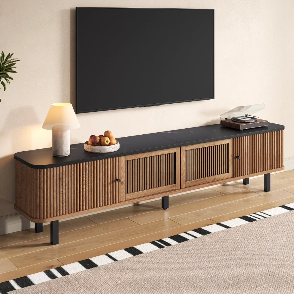 Mobile TV con 2 Ante Scorrevoli e 1 Anta a Griglia; Stile Moderno; 190??35??45 cm; in MDF e Pannello di Particelle; Rovere