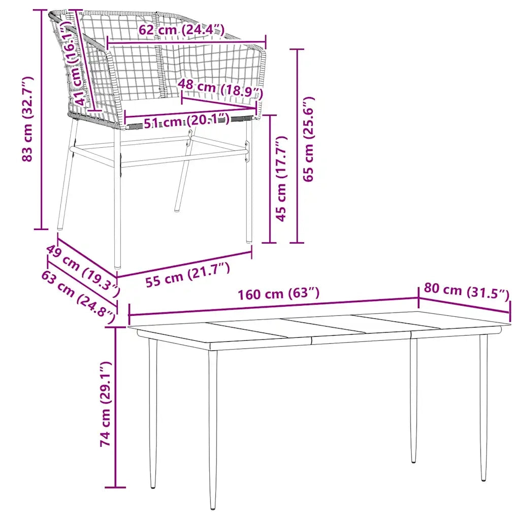 Set Pranzo da Giardino 7pz | Set Salotto da Giardino con Cuscini Marrone Polyrattan Vetro