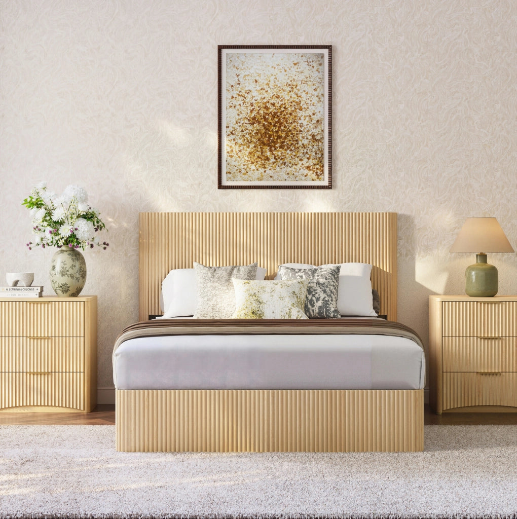 Letto contenitore 140 x 200 cm con sollevamento idraulico; MDF e metallo; rovere chiaro