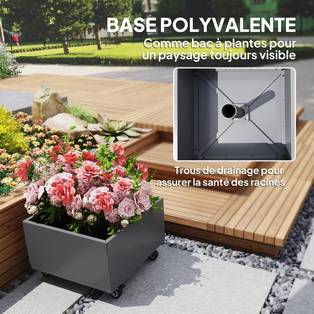 Supporto Parasol 2 in 1 con Ruote e Fioriera ¨C Zephmum ¨C Grigio Scuro 50x50x46 cm