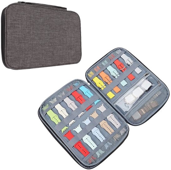 Organizzatore di cinturini orologio, borsa espandibile per 15 cinturini, cinturini orologio in nylon impermeabile, contenitore per cinturini orologio, orologi, penne e cavi di ricarica, grigio