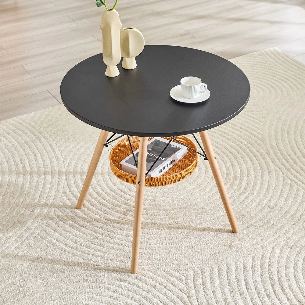 Tavolo da Pranzo Rotondo ¨C MINIMAL ¨C Piano MDF Nero, Gambe Massello, ?80 cm, 2-4 Persone