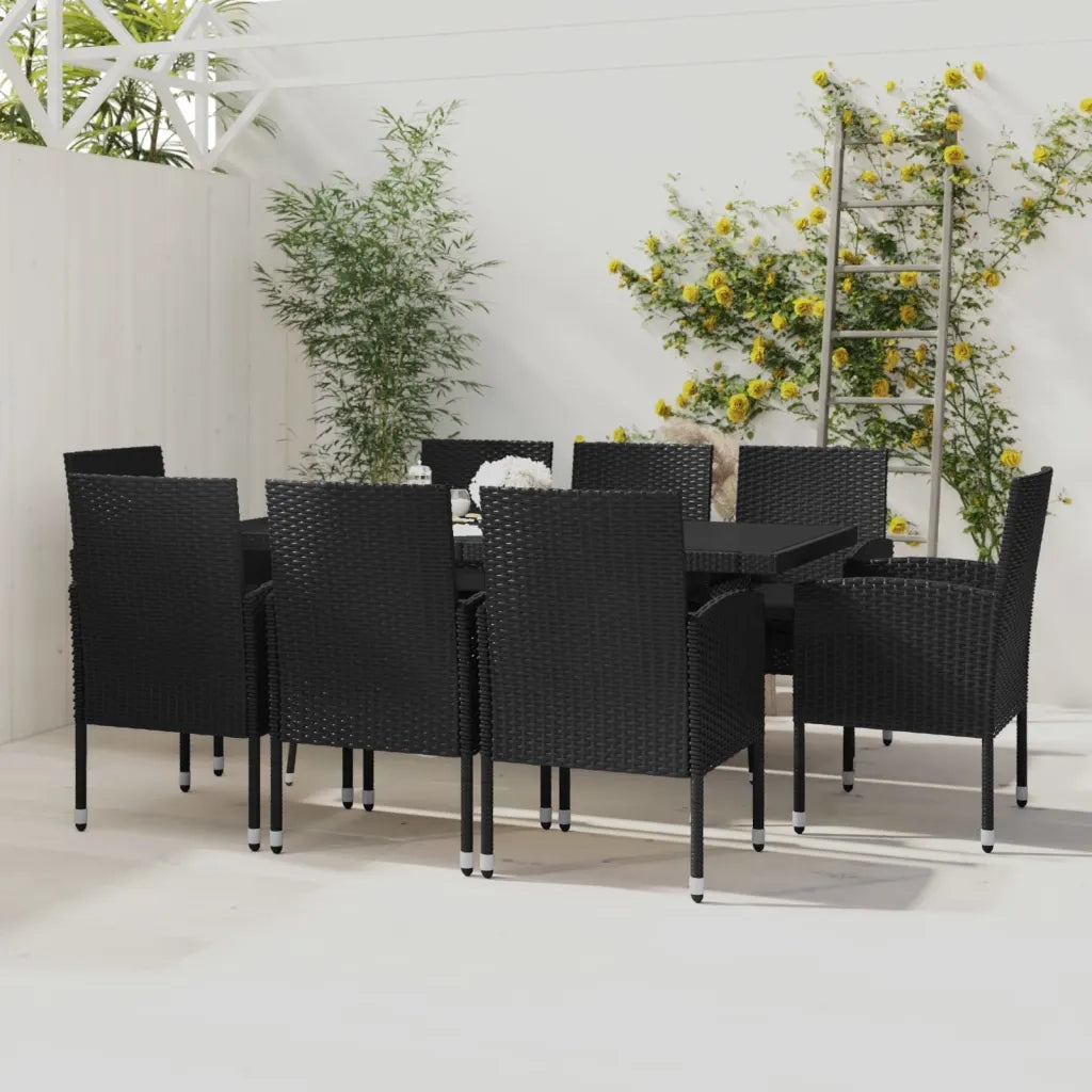 Set Mobili da Pranzo per Giardino 9 pz in Polyrattan Nero cod mxl 37972