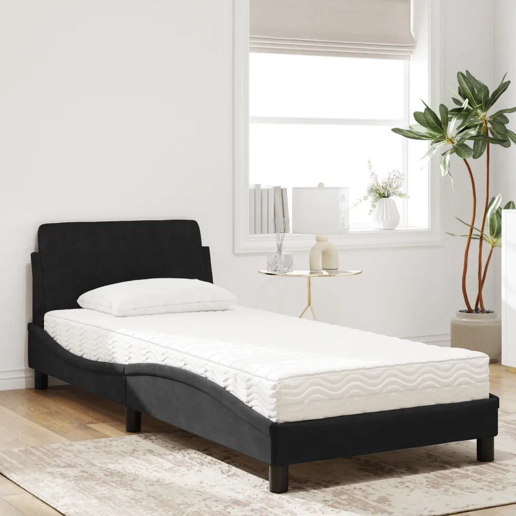 Letto con Materasso Dover Nero 90x190 cm in Velluto 3208313