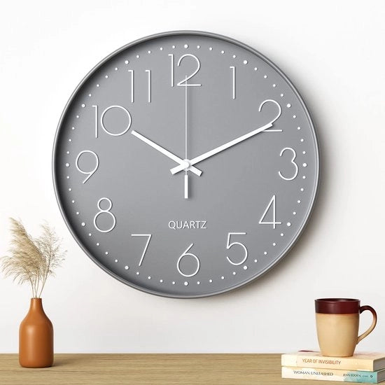 Orologio da Parete, 30 cm (12 pollici), Orologio da Parete Moderno (Caratteri Grigio-Bianchi)