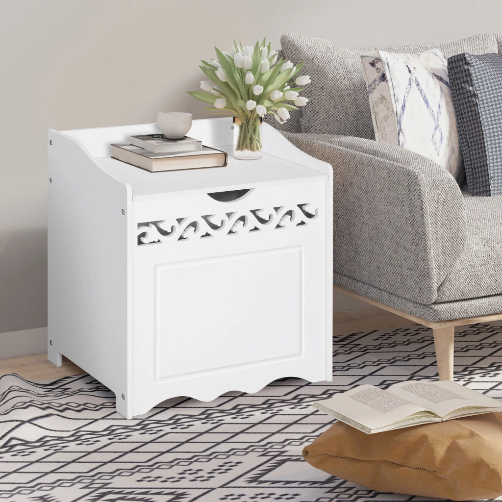Mobiletto da Bagno in Legno con Vano Contenitore ¨C zephmum ¨C Bianco 55x34x58 cm
