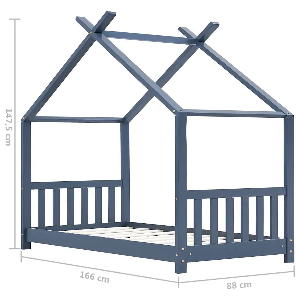 Giroletto per Bambini | Letto Infantile | Lettino Grigio in Legno Massello di Pino 80x160cm