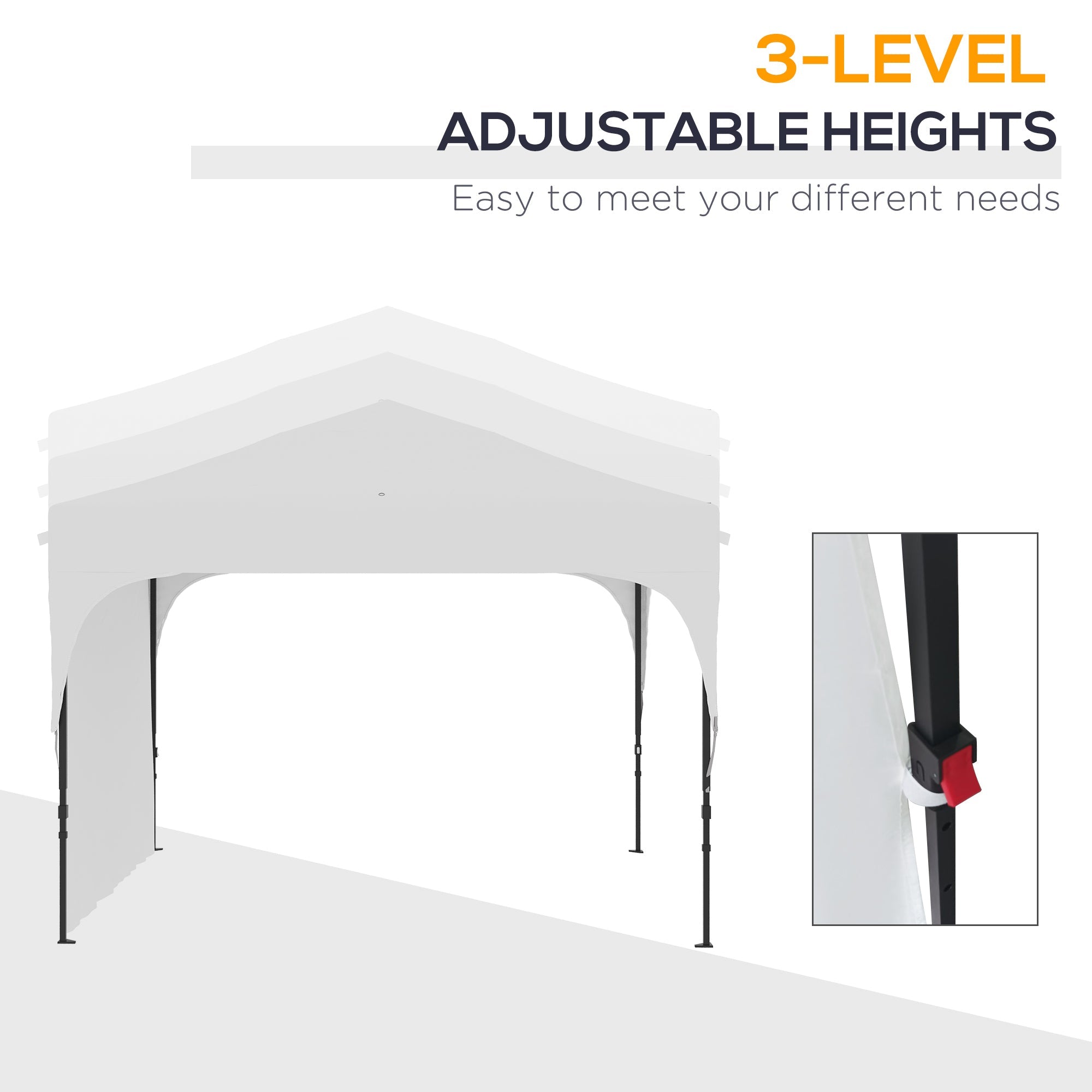 Gazebo da Giardino  ad Altezza Regolabile su 3 Livelli 3x3m in Poliestere e Acciaio Bianco