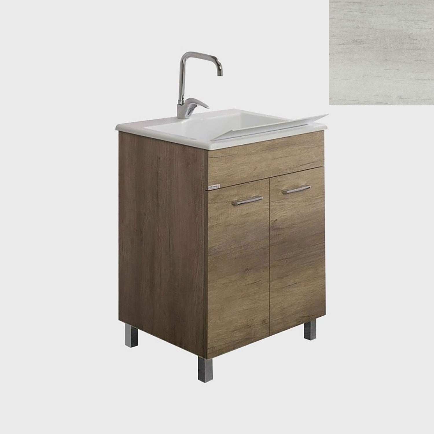 Mobile Lavatoio Vasca Zeus in MineralMarmo Apertura a 2 Ante 60x46x84 cm Olmo Bianco