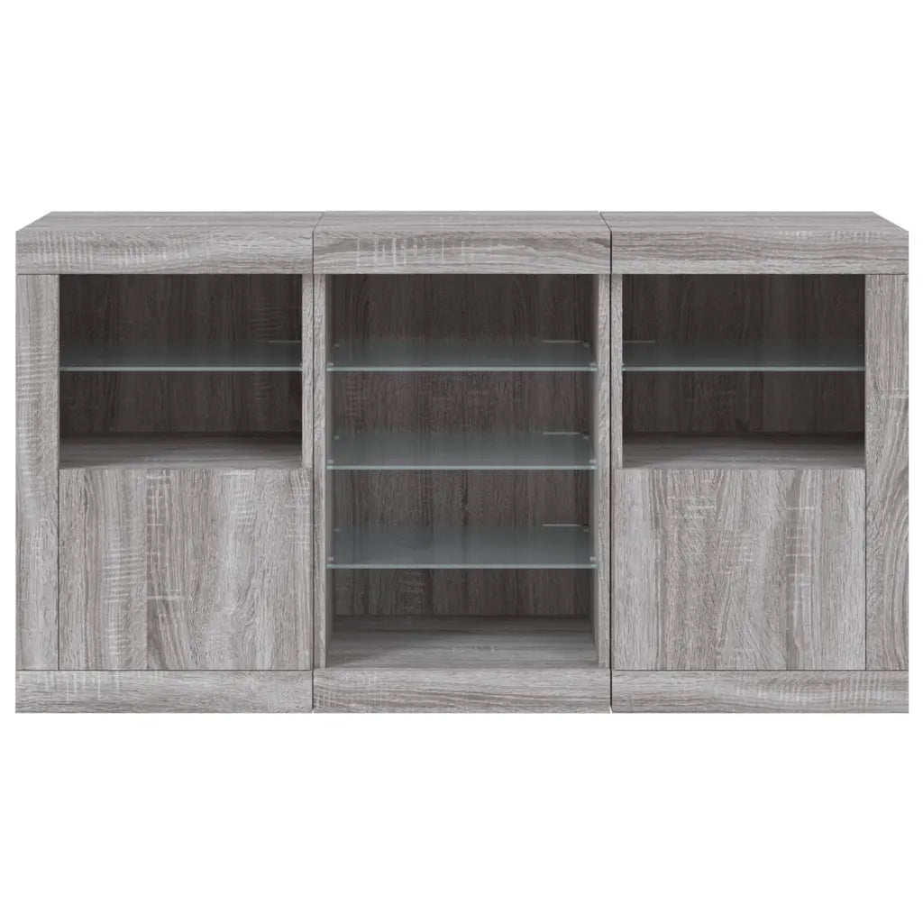 Credenza | Madia | Buffet da pranzo | Armadio da pranzo con Luci LED Grigio Sonoma 123x37x67 cm
