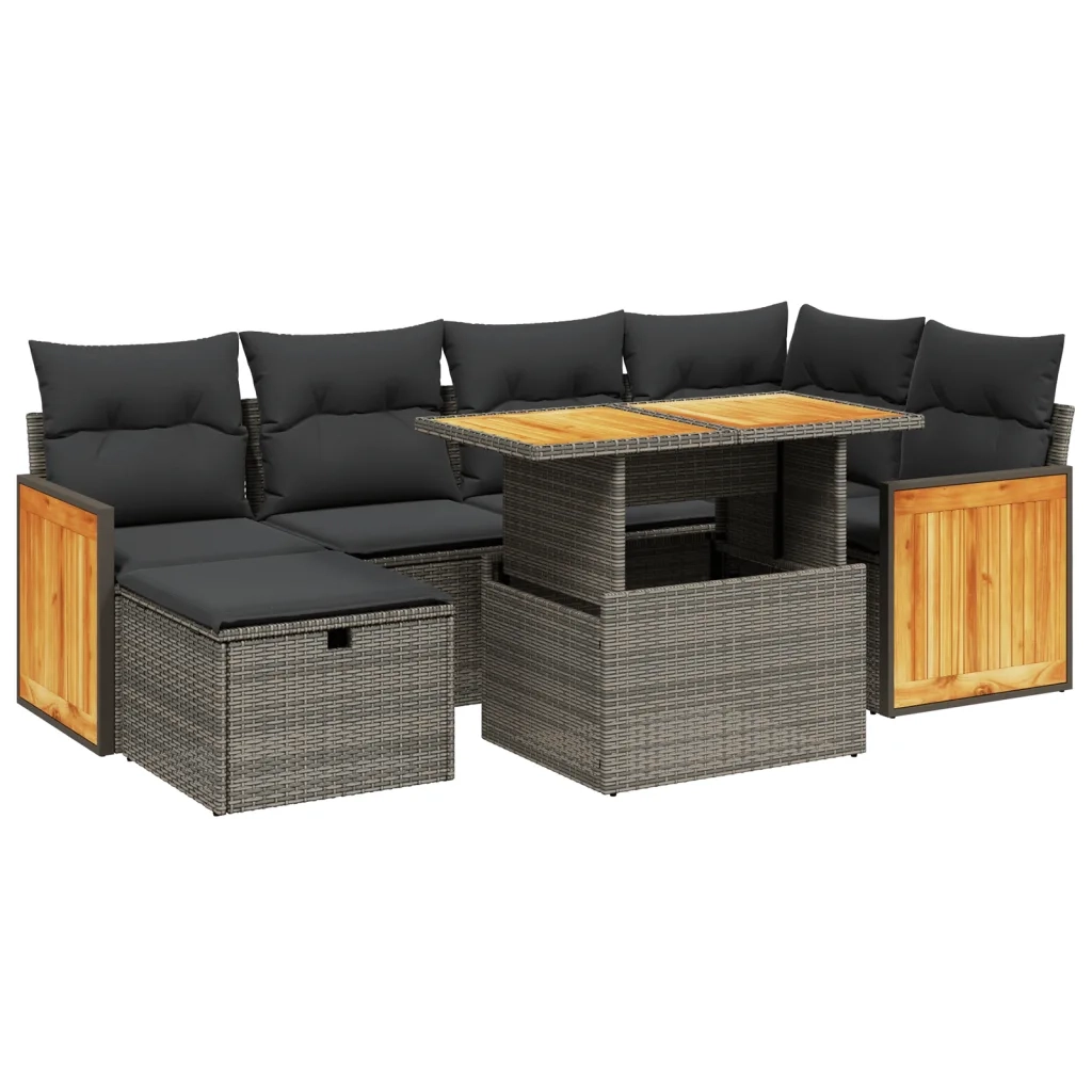 Set Divani da Giardino 7 pz con Cuscini Grigio in Polyrattan 3276252