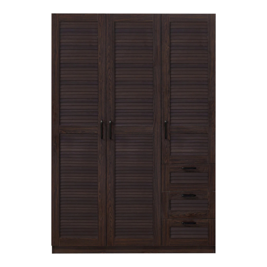 Armadio moderno per camera da letto mobile contenitore senza tempo 4 ripiani 3 cassetti MDF 176 x 120 x 52 cm effetto noce scuro 03_0006377