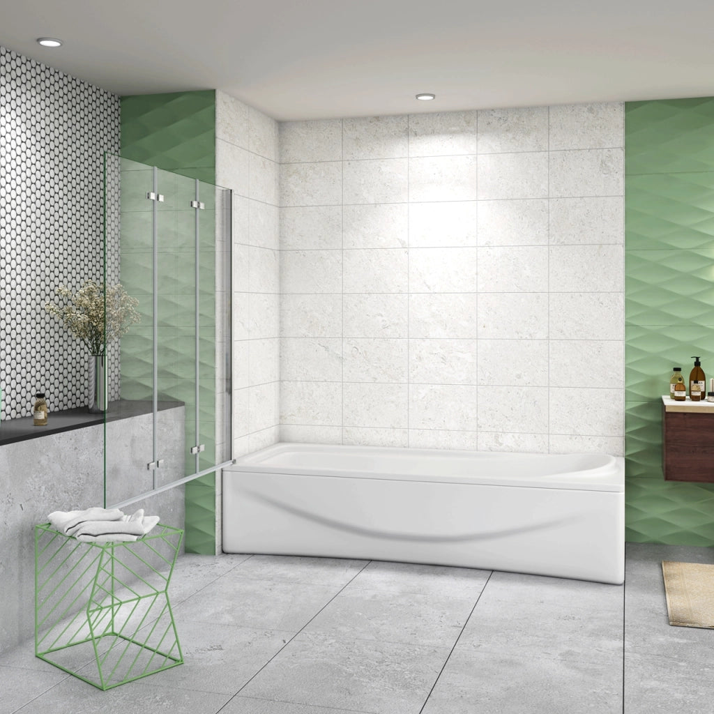 Parete Doccia Per Vasca da Bagno 130x140 cm 3 Ante Movibili Pieghevoli a Libro in Vetro Temperato 6 mm Trasparente Anticalcare Telaio Cromo Lucido