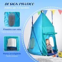 Altalena da Giardino con Tenda per Bambini da 3-8 Anni, Ø100cm e Corde Regolabili, Blu