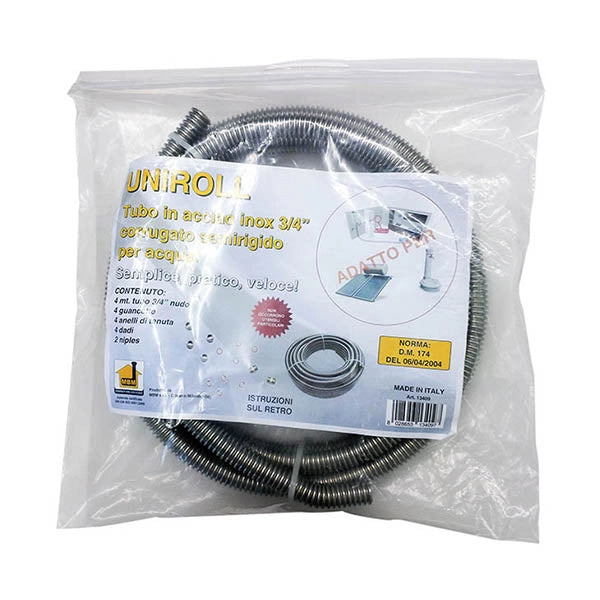 Tubo flessibile per acqua KIT 4 mt. 1/2" acciaio inox 4  raccordi