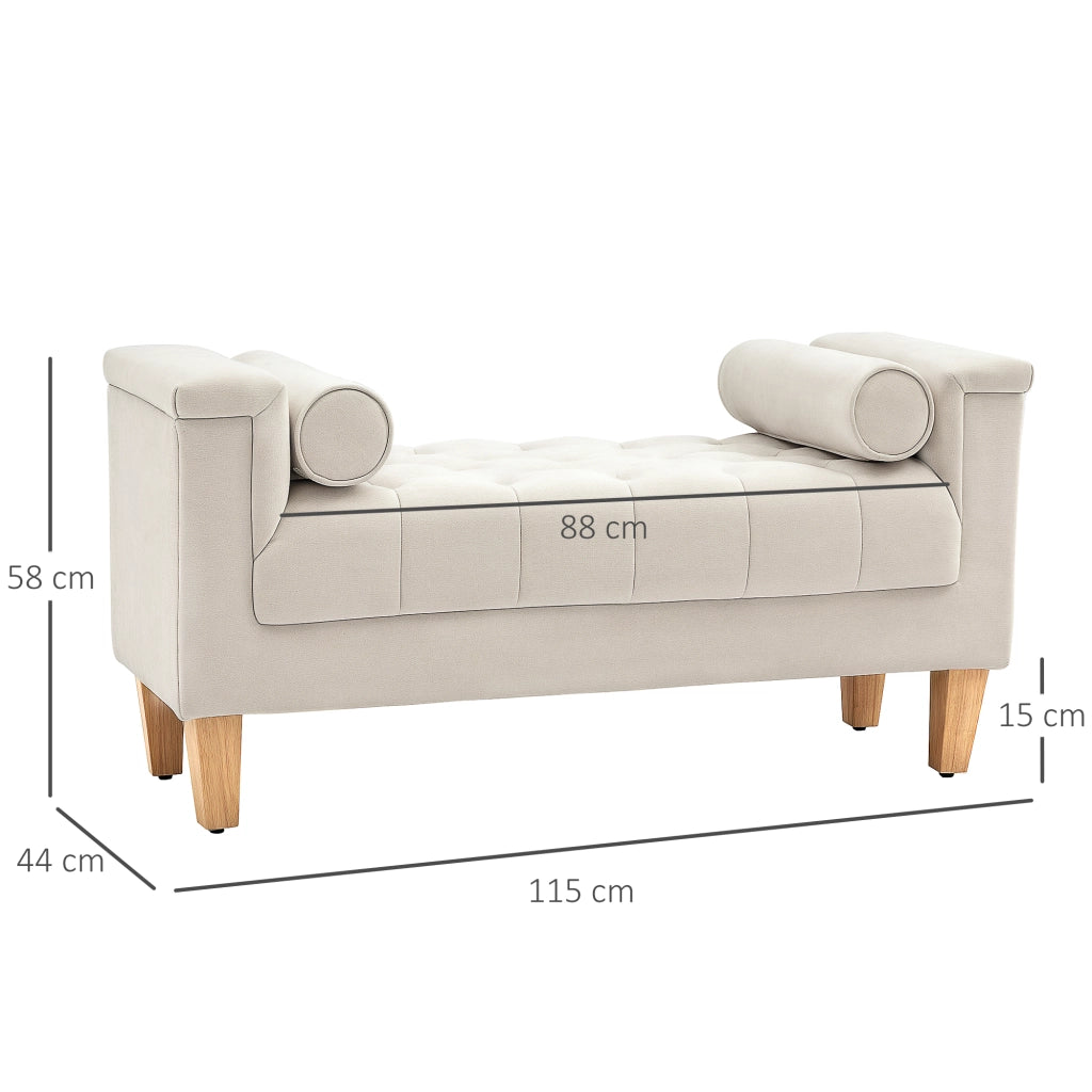 PANCA Imbottita con braccioli 115 x 44 x 58 cm Beige in poliestere