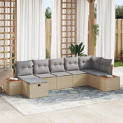 Set da Giardino di 7 Pezzi con Cuscini Beige Polyrattan