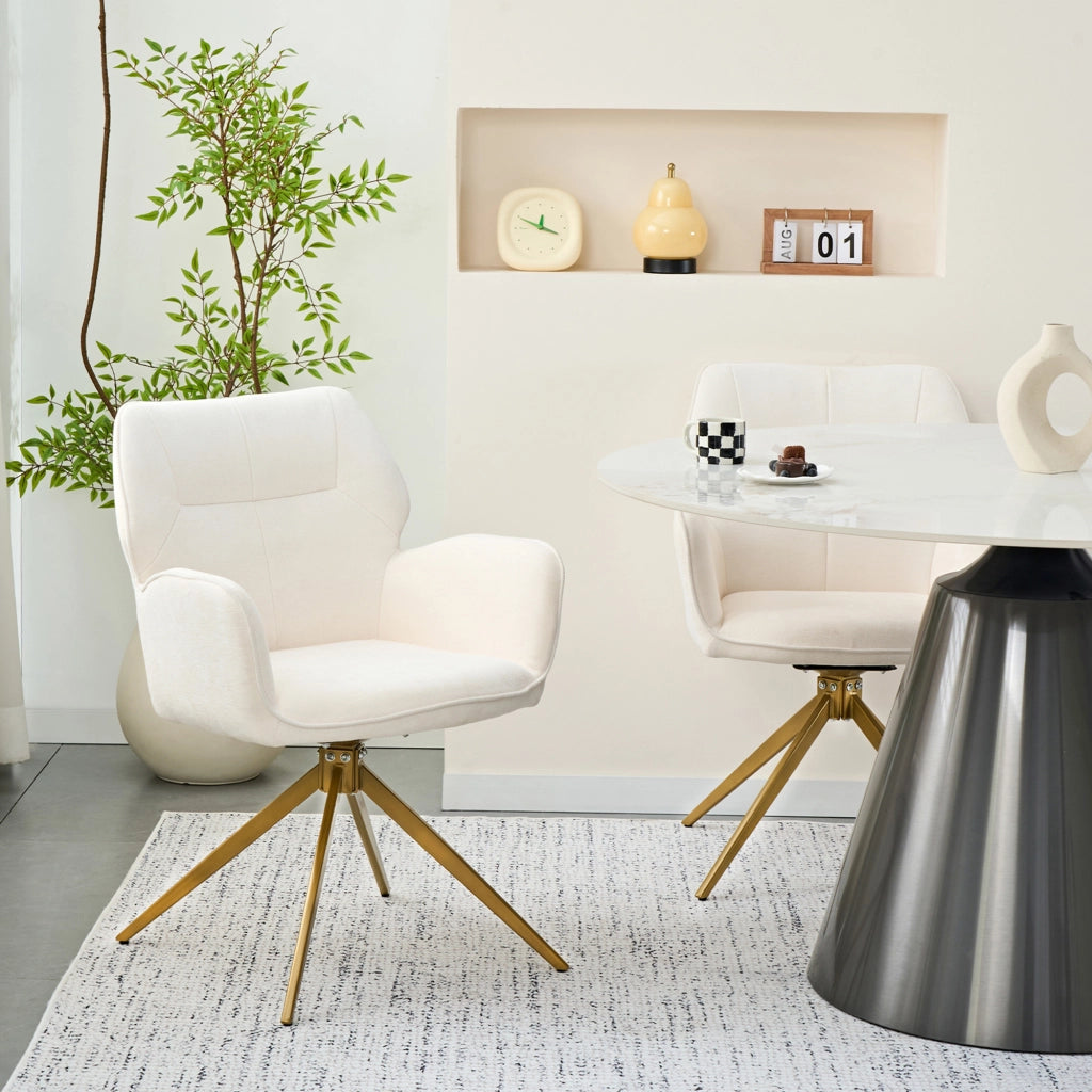 SEDIA Girevole Set da 2 pezzi 60x56x59 cm Chenille Crema