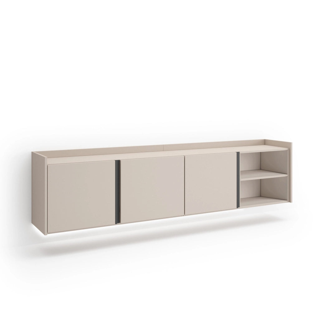 Mobile TV Soggiorno, 207x50x35 cm, Per TV fino a 80", Sospeso, da appendere, LED, Beige