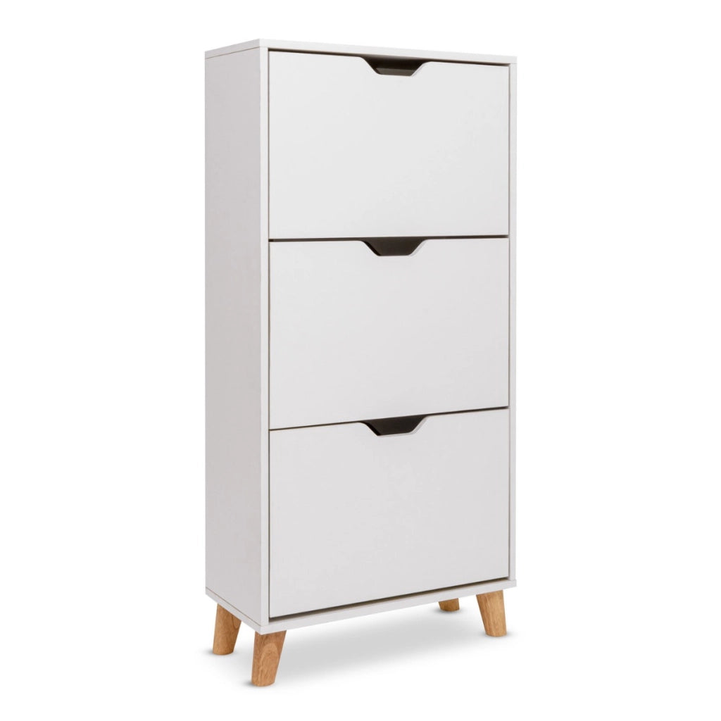 Plana - Scarpiera Salvaspazio 3 Ante 55x116x25 cm 18 Paia in Legno Bianco