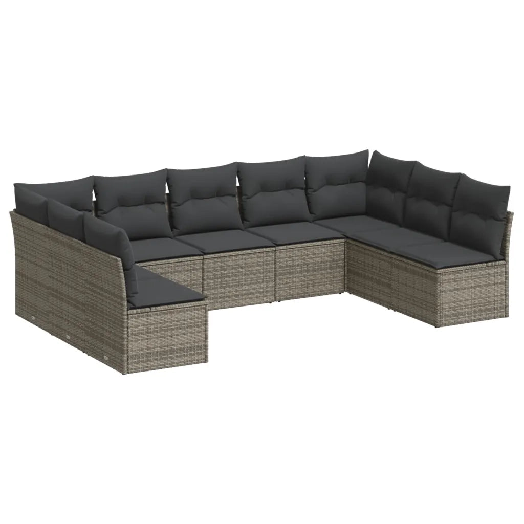 Set Divano da Giardino 9 pz con Cuscini Grigio in Polyrattan 3249909