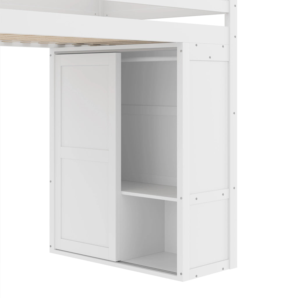 LETTO A SOPPALCO 90x200 cm con armadio e vano contenitore, bianco