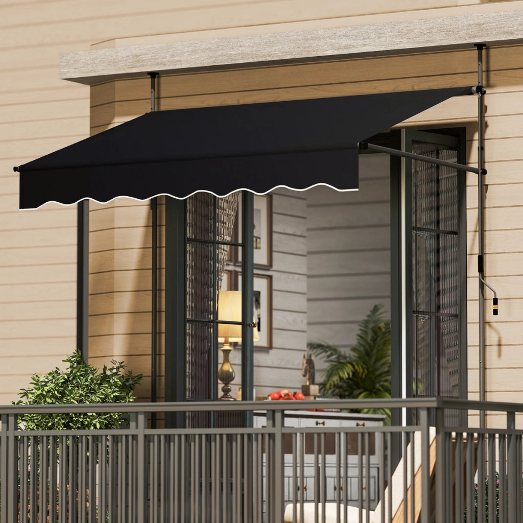 Tenda da sole regolabile in altezza con manovella per finestre e porte, Tenda da sole 200 x 300 cm Nero-Tende parasole