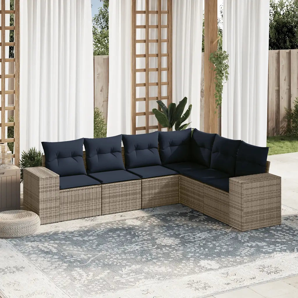 Set Divani da Giardino 6 pz con Cuscini Grigio in Polyrattan 3222610