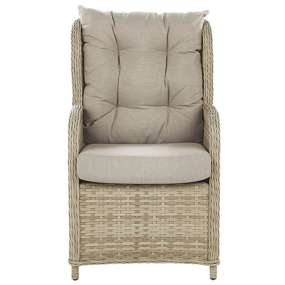 Set da esterno 2 cuscini beige con struttura alluminio rattan sintetico e poliestere Tavolo vetro temperato ripiano reclinabile tradizionale