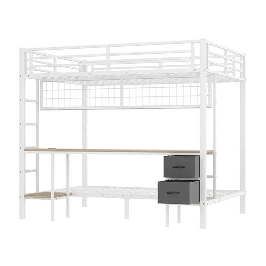 Letto mezzanino 90+140x200cm - Xylo - bianco, USB, LED, scrivania