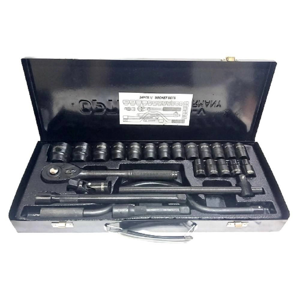 Trade Shop - Set Chiavi A Bussola 24 Pezzi Con Cricchetto Reversibile 1/2'' Prolunghe Valigia -