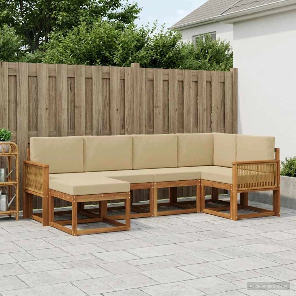 Set di divani da esterno 6 pz Naturale e Beige Poliestere 3385359