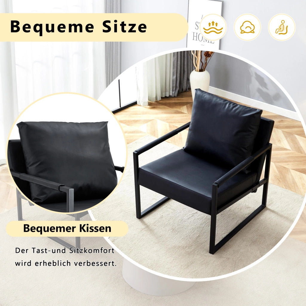 POLTRONA Moderna in metallo nero e pelle sintetica nera 79x65x28 cm