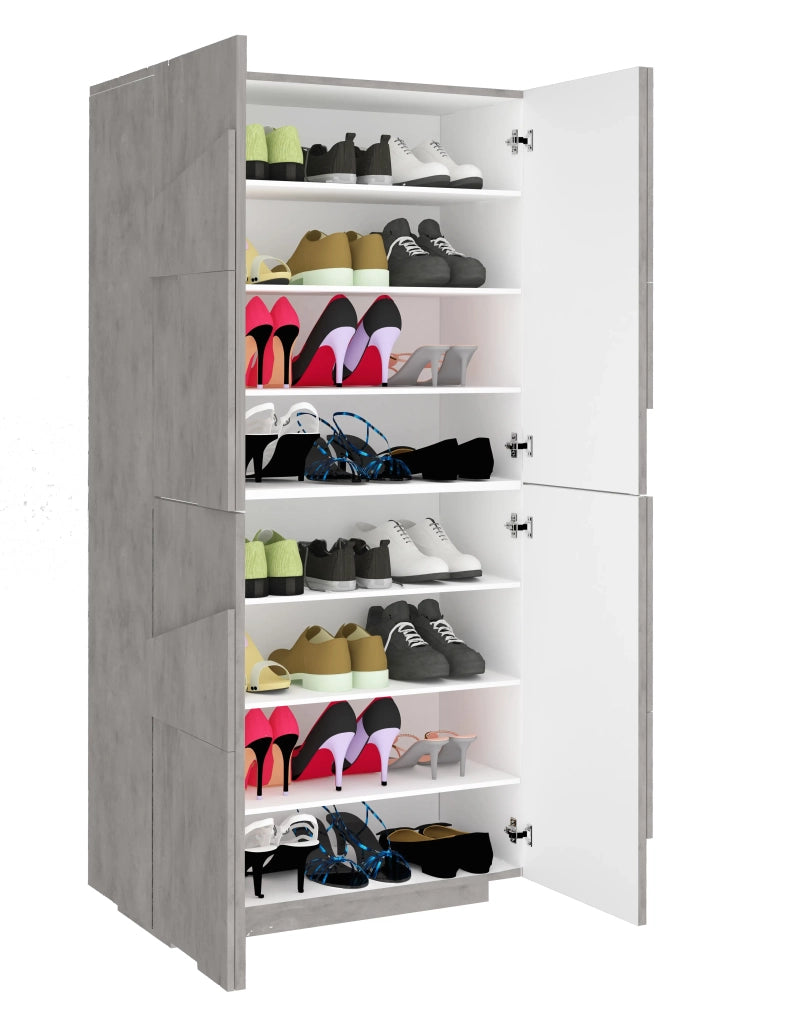 Scarpiera 4 ante L 81.2 x H 167.6 x P 39.2 cm 32 paia, grigio