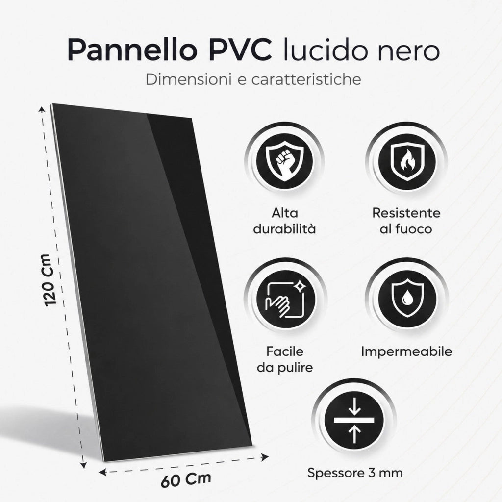 Set 6 Pezzi Pannello Decorativo Effetto Specchio 120x60 cm in PVC UV Ultra Slim Nero Fumè