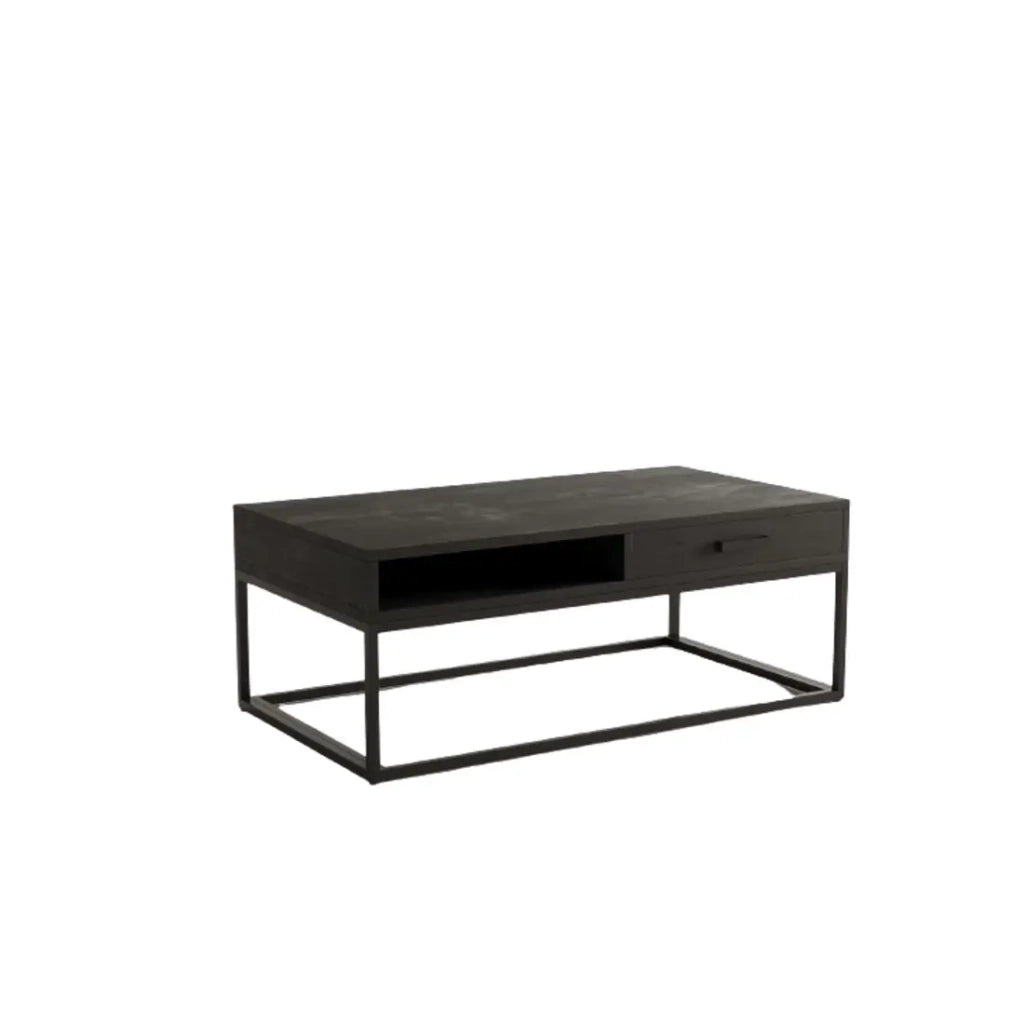 Tavolino basso MADEIRO – Rettangolare 110x60 cm – Nero opaco – Contemporaneo metallo e legno