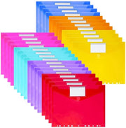 Mappe per archiviazione documenti A4, 28 pezzi, 11-gaats bordo, chiusura con adesivi e spazio per etichetta, mappe acqua-resistenti con spazio trasparente per documenti (7 colori)