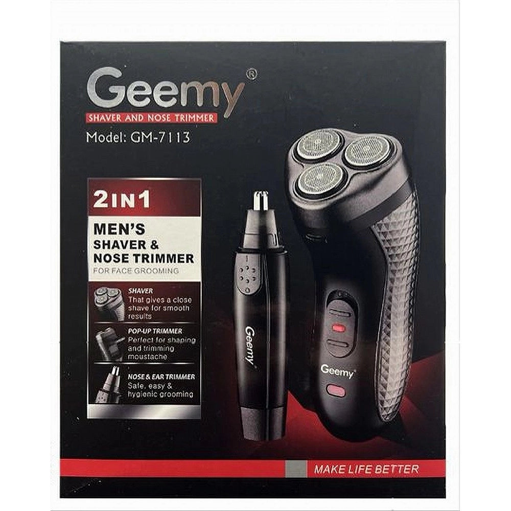 Trade Shop - Rasoio A Batteria Elettrico + Rifinitore Per Naso Orecchie Trimmer 2in1 Gm-7113 -